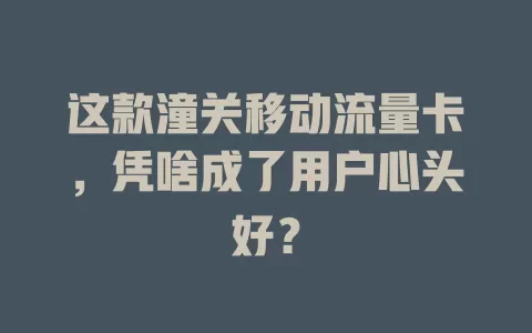 这款潼关移动流量卡，凭啥成了用户心头好？