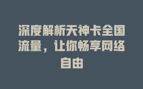 深度解析天神卡全国流量，让你畅享网络自由