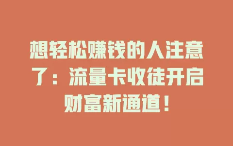 想轻松赚钱的人注意了：流量卡收徒开启财富新通道！