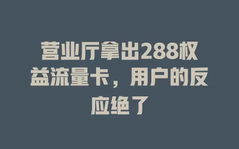 营业厅拿出288权益流量卡，用户的反应绝了