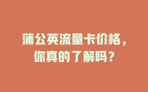 蒲公英流量卡价格，你真的了解吗？