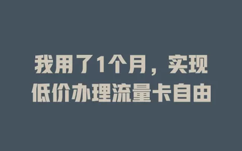 我用了1个月，实现低价办理流量卡自由