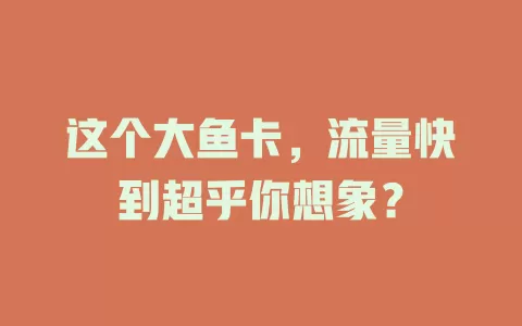 这个大鱼卡，流量快到超乎你想象？