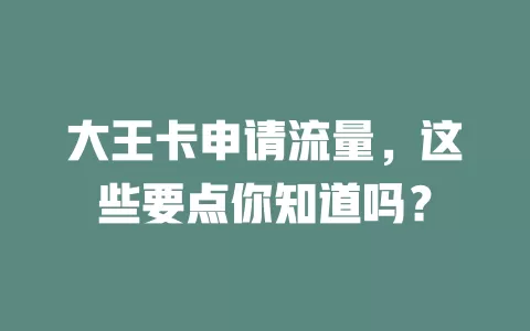 大王卡申请流量，这些要点你知道吗？