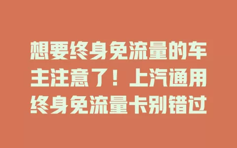想要终身免流量的车主注意了！上汽通用终身免流量卡别错过