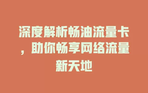深度解析畅油流量卡，助你畅享网络流量新天地