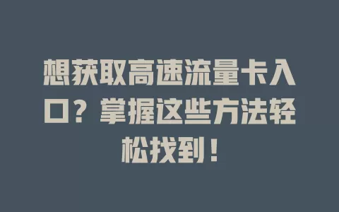 想获取高速流量卡入口？掌握这些方法轻松找到！