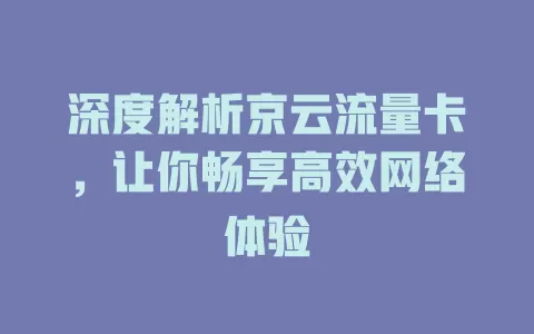 深度解析京云流量卡，让你畅享高效网络体验