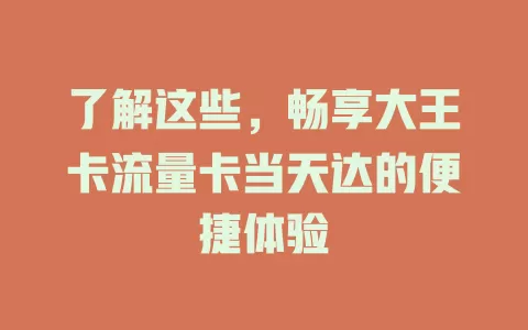 了解这些，畅享大王卡流量卡当天达的便捷体验