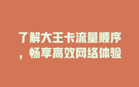 了解大王卡流量顺序，畅享高效网络体验