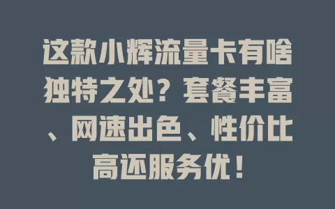这款小辉流量卡有啥独特之处？套餐丰富、网速出色、性价比高还服务优！