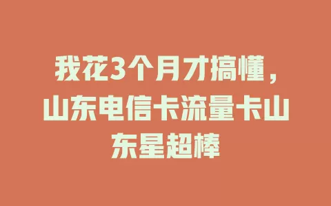我花3个月才搞懂，山东电信卡流量卡山东星超棒