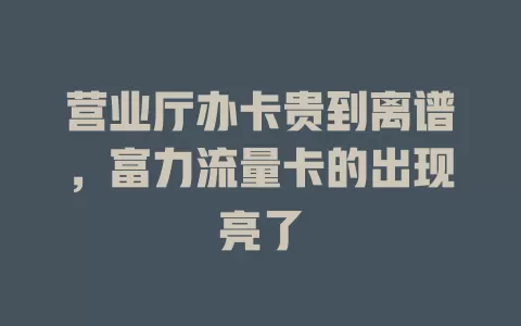 营业厅办卡贵到离谱，富力流量卡的出现亮了