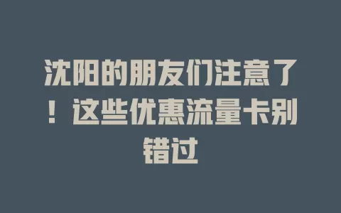 沈阳的朋友们注意了！这些优惠流量卡别错过