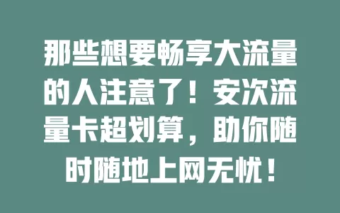 那些想要畅享大流量的人注意了！安次流量卡超划算，助你随时随地上网无忧！