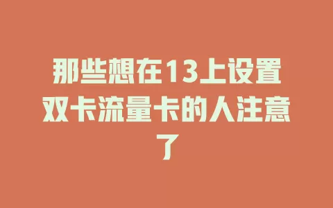 那些想在13上设置双卡流量卡的人注意了