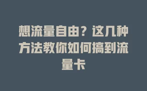 想流量自由？这几种方法教你如何搞到流量卡