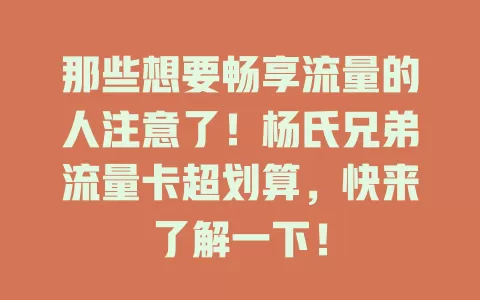 那些想要畅享流量的人注意了！杨氏兄弟流量卡超划算，快来了解一下！