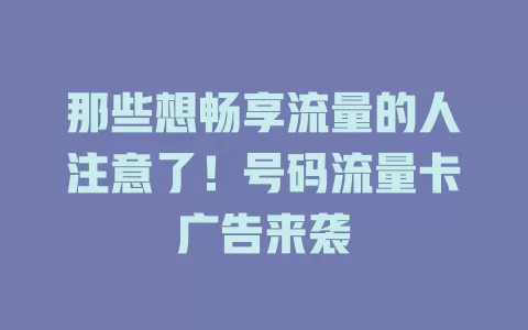那些想畅享流量的人注意了！号码流量卡广告来袭