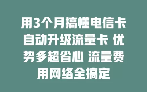 用3个月搞懂电信卡自动升级流量卡 优势多超省心 流量费用网络全搞定