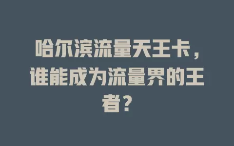 哈尔滨流量天王卡，谁能成为流量界的王者？