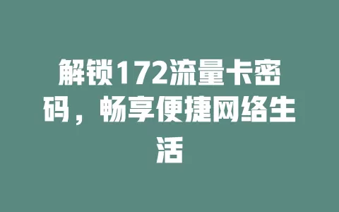 解锁172流量卡密码，畅享便捷网络生活