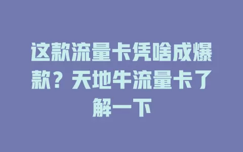 这款流量卡凭啥成爆款？天地牛流量卡了解一下