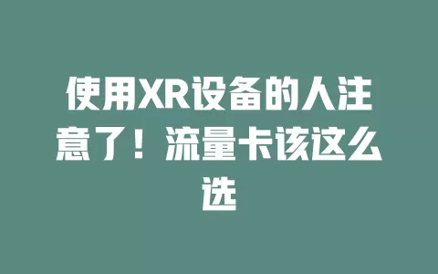 使用XR设备的人注意了！流量卡该这么选