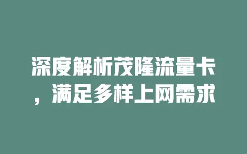 深度解析茂隆流量卡，满足多样上网需求