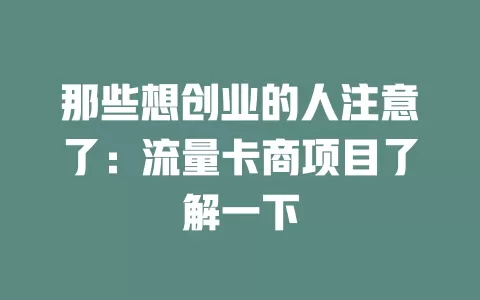 那些想创业的人注意了：流量卡商项目了解一下