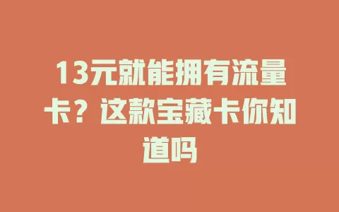 13元就能拥有流量卡？这款宝藏卡你知道吗