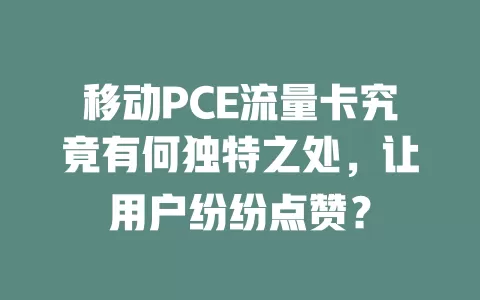 移动PCE流量卡究竟有何独特之处，让用户纷纷点赞？
