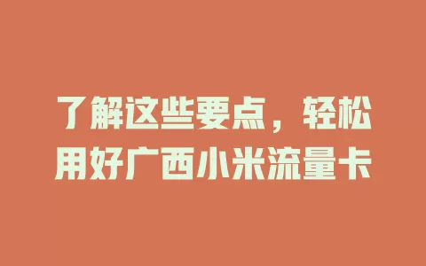 了解这些要点，轻松用好广西小米流量卡