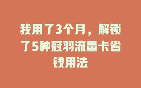 我用了3个月，解锁了5种冠羽流量卡省钱用法