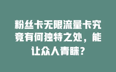 粉丝卡无限流量卡究竟有何独特之处，能让众人青睐？