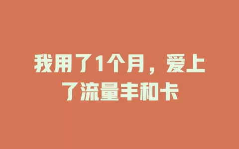 我用了1个月，爱上了流量丰和卡