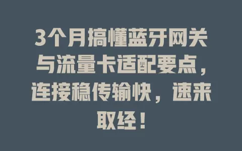 3个月搞懂蓝牙网关与流量卡适配要点，连接稳传输快，速来取经！