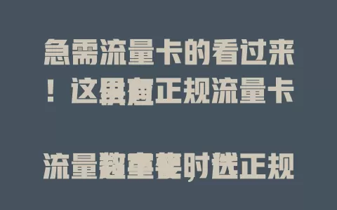 急需流量卡的看过来！这里有正规流量卡供应

数字化时代流量超重要，选正规流量卡供应成难题。正规卡网络可靠，套餐透明。判断是否正规，可查运营商信息或看用户评价。选正规流量卡，畅享便利，提升工作学习效率