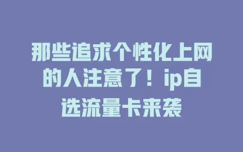 那些追求个性化上网的人注意了！ip自选流量卡来袭
