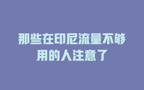 那些在印尼流量不够用的人注意了