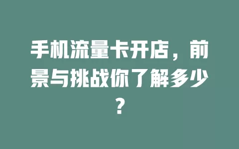 手机流量卡开店，前景与挑战你了解多少？