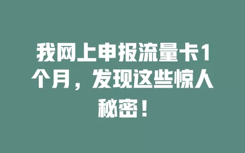 我网上申报流量卡1个月，发现这些惊人秘密！