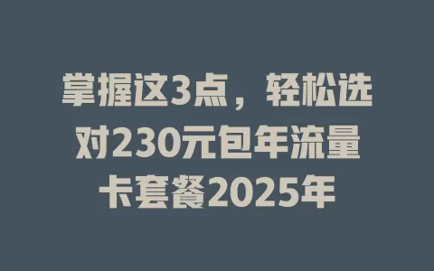 掌握这3点，轻松选对230元包年流量卡套餐2025年