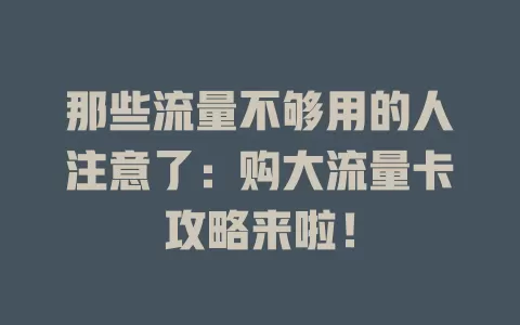 那些流量不够用的人注意了：购大流量卡攻略来啦！
