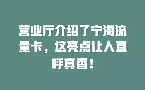 营业厅介绍了宁海流量卡，这亮点让人直呼真香！