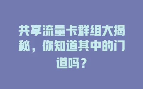 共享流量卡群组大揭秘，你知道其中的门道吗？