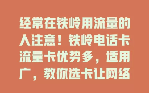 经常在铁岭用流量的人注意！铁岭电话卡流量卡优势多，适用广，教你选卡让网络更便捷
