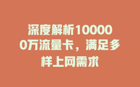 深度解析100000万流量卡，满足多样上网需求