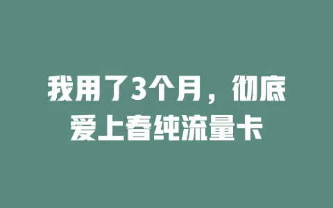 我用了3个月，彻底爱上春纯流量卡