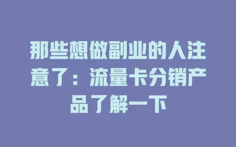 那些想做副业的人注意了：流量卡分销产品了解一下